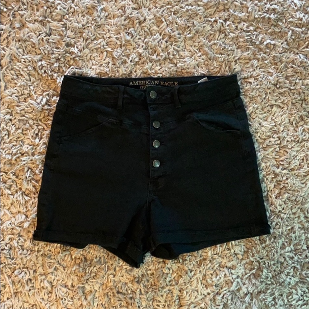 Black high rise button fly shorts